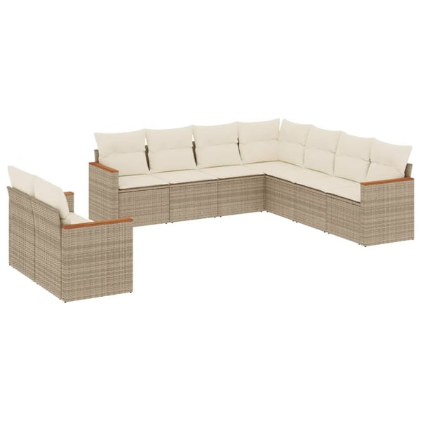 vidaXL sofasæt til haven 9 dele med hynder polyrattan beige