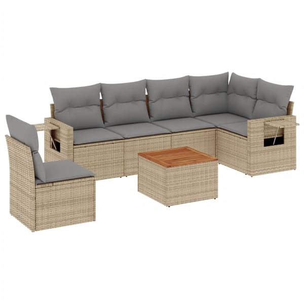 vidaXL sofasæt til haven 7 dele med hynder polyrattan beige