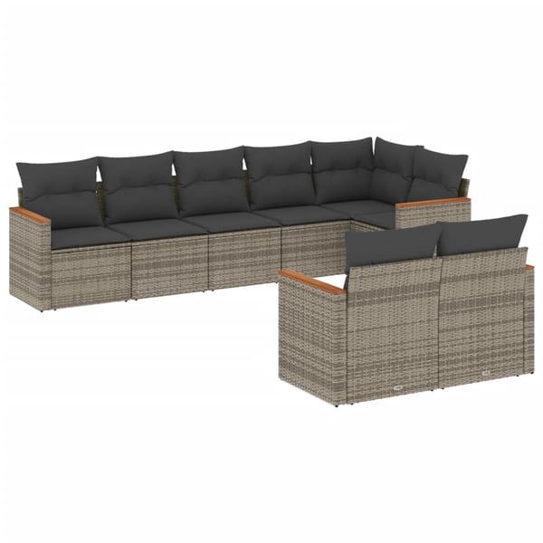 vidaXL sofasæt til haven 8 dele med hynder polyrattan grå
