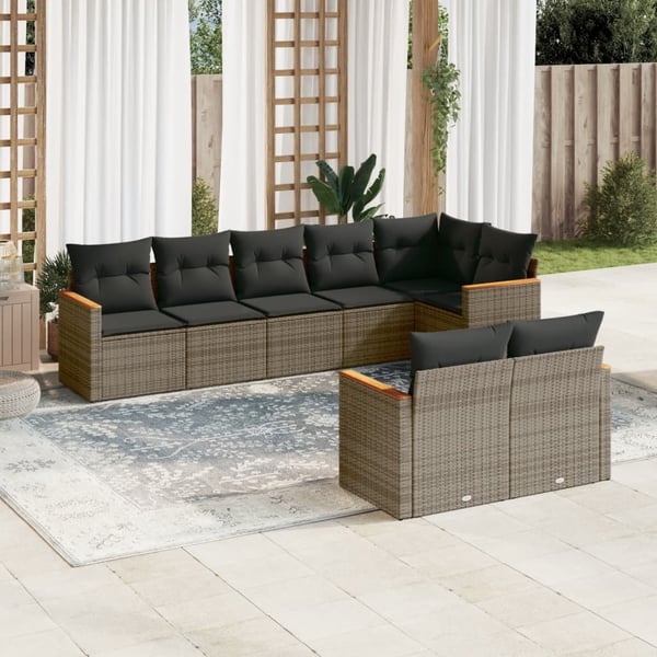 vidaXL sofasæt til haven 8 dele med hynder polyrattan grå