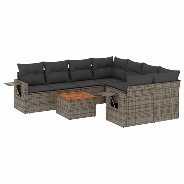 vidaXL sofasæt til haven 9 dele med hynder polyrattan grå