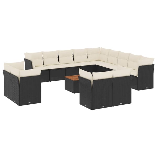 vidaXL sofasæt til haven 14 dele med hynder polyrattan sort