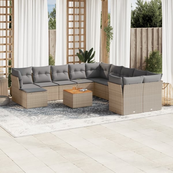 vidaXL havesofasæt 12 dele med hynder polyrattan beige