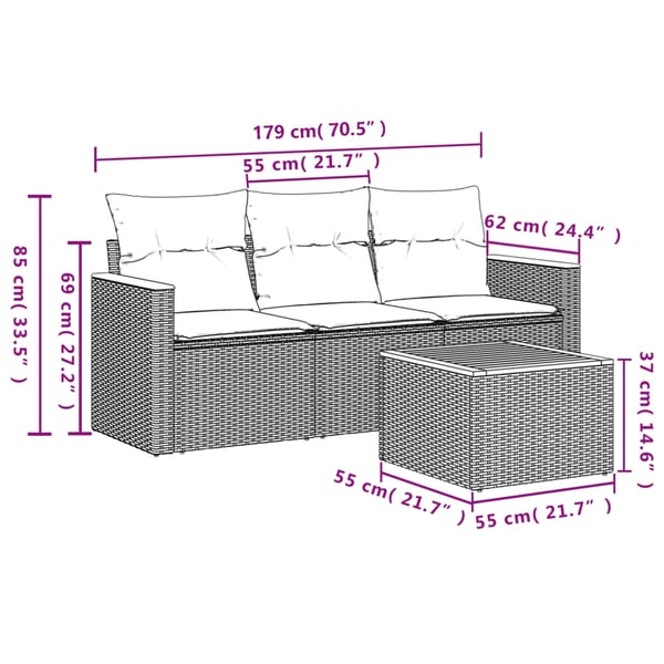vidaXL sofasæt til haven 4 dele med hynder polyrattan sort