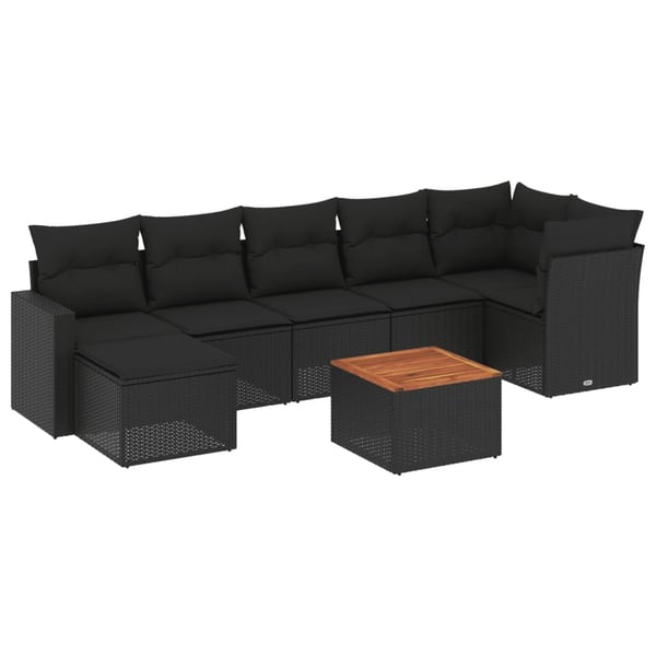 vidaXL sofasæt til haven 8 dele med hynder polyrattan sort