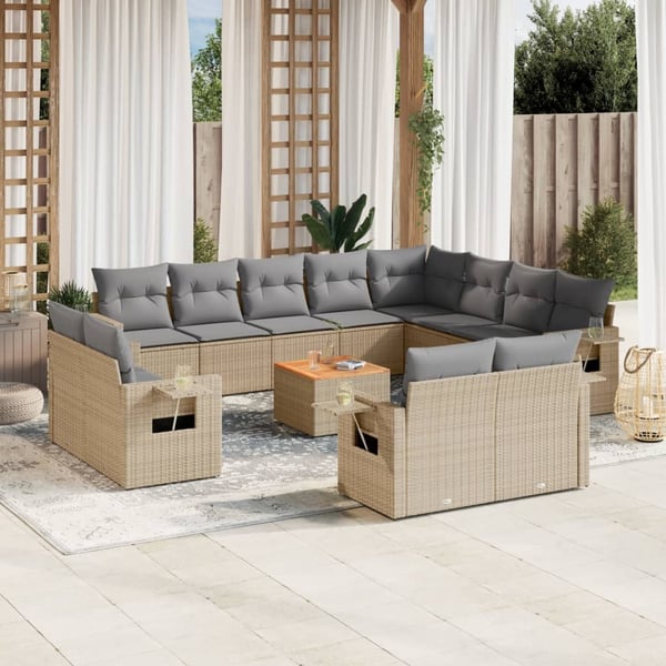 vidaXL spisebordssæt til haven 13 dele med hynder polyrattan beige