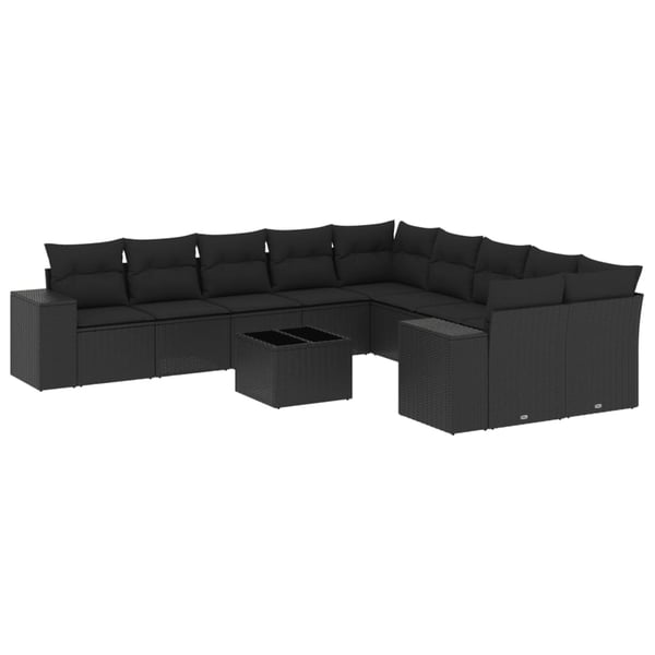 vidaXL sofasæt til haven 11 dele med hynder polyrattan sort