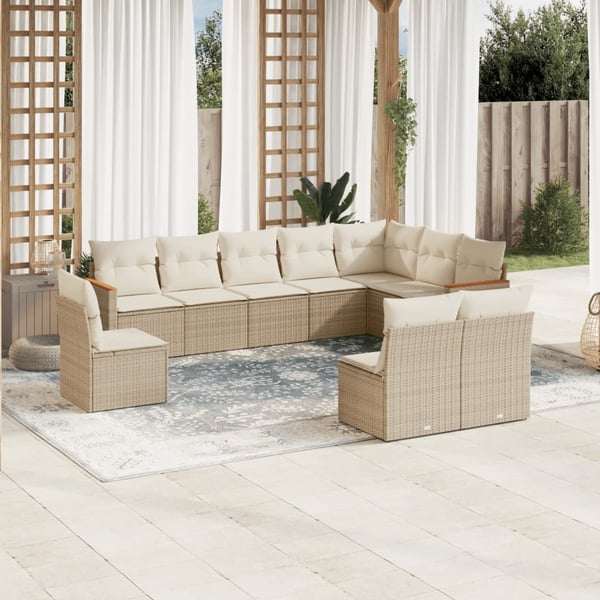 vidaXL sofasæt til haven 10 dele med hynder polyrattan beige