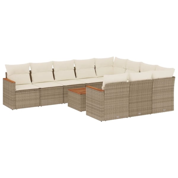 vidaXL sofasæt til haven 11 dele med hynder polyrattan beige