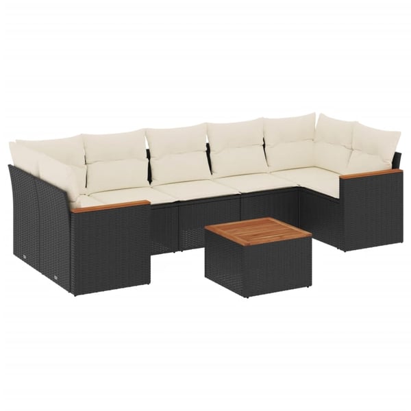 vidaXL sofasæt til haven 8 dele med hynder polyrattan sort