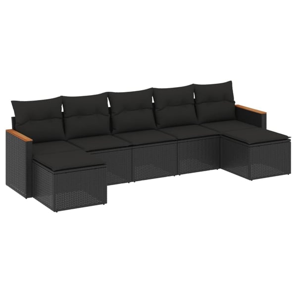 vidaXL sofasæt til haven 7 dele med hynder polyrattan sort