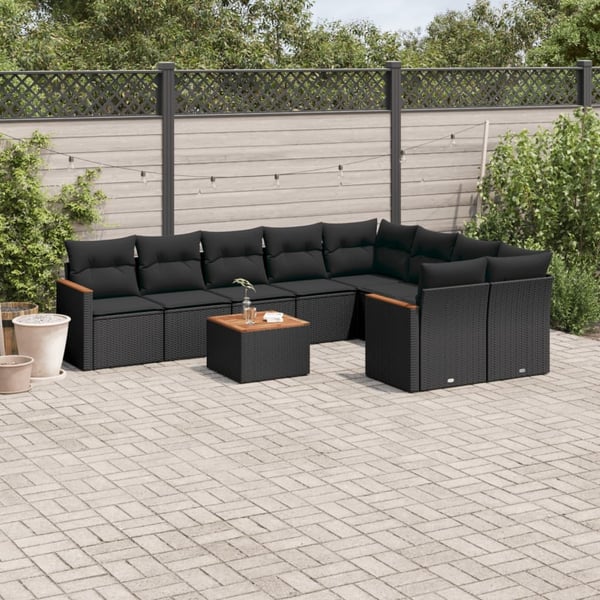 vidaXL Loungegrupp 10 delar med svarta dynor konstrotting