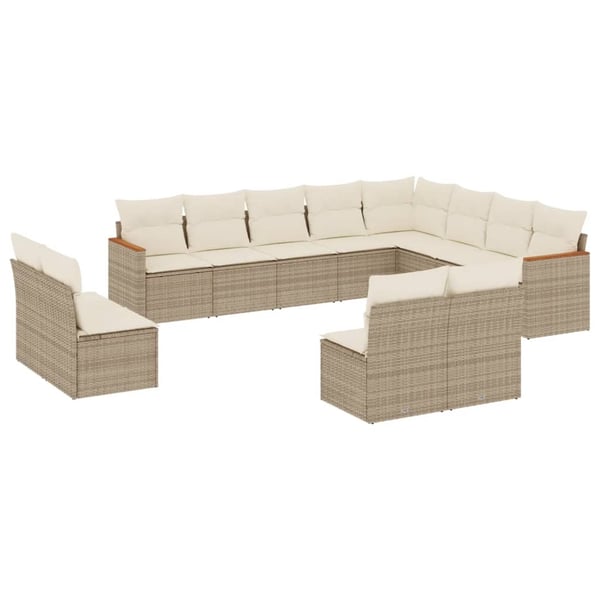 vidaXL sofasæt til haven 12 dele med hynder polyrattan beige