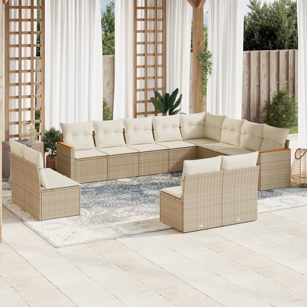 vidaXL sofasæt til haven 12 dele med hynder polyrattan beige