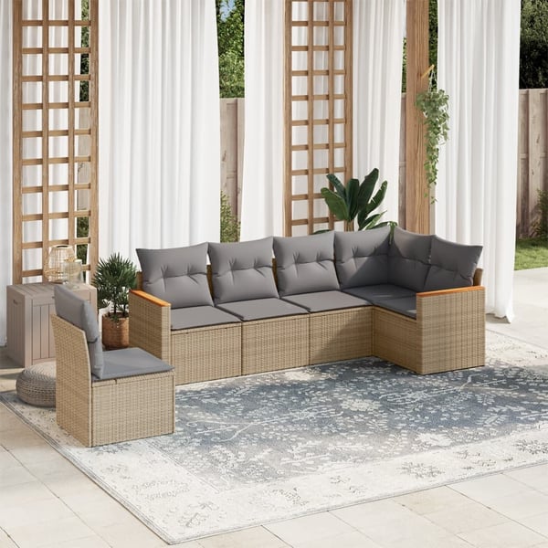 vidaXL havesofasæt 6 dele med hynder polyrattan beige