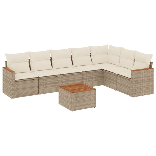vidaXL Matgrupp för trädgården med dynor 8 delar beige konstrotting