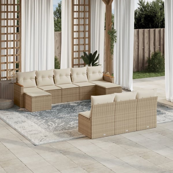 vidaXL sofasæt til haven 10 dele med hynder polyrattan beige