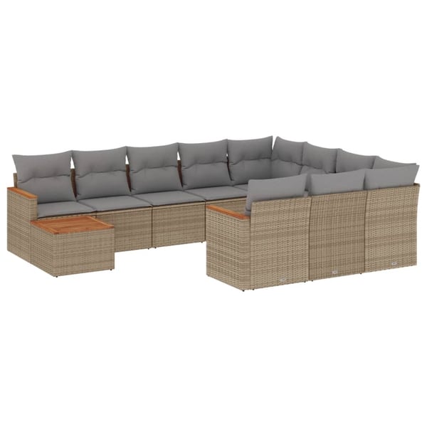 vidaXL havesofasæt 11 dele med hynder polyrattan beige