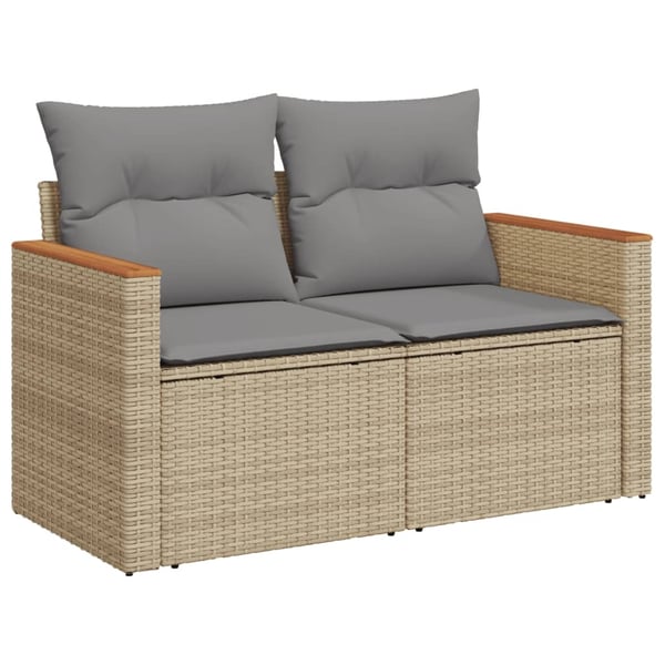 vidaXL havesofasæt 11 dele med hynder polyrattan beige