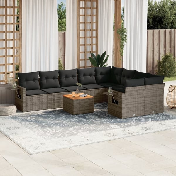 vidaXL sofasæt til haven 10 dele med hynder polyrattan grå