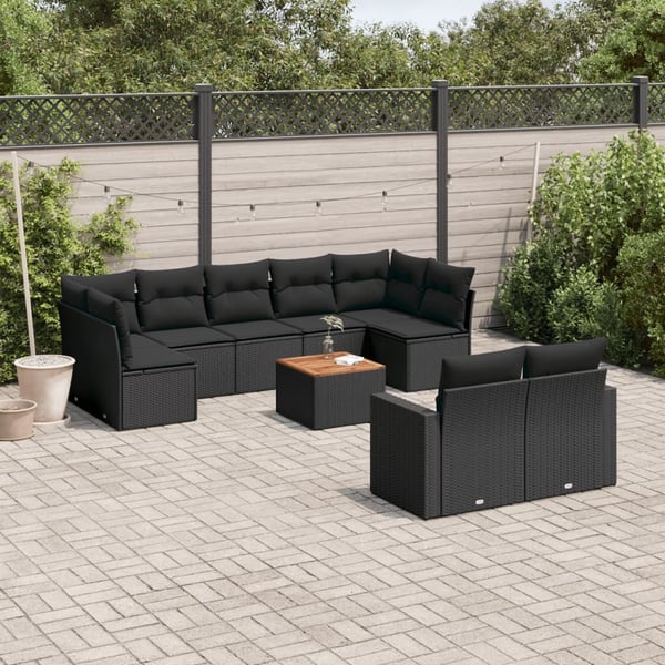 vidaXL Loungegrupp 10 delar med svarta dynor konstrotting