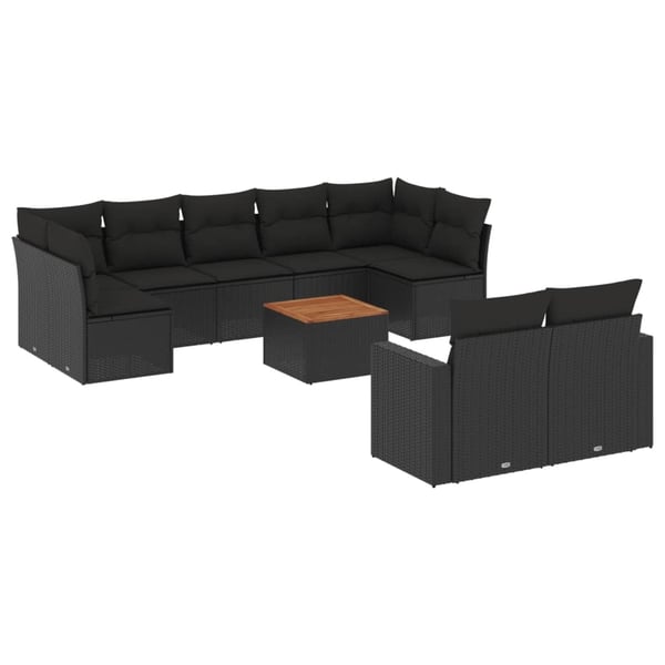 vidaXL Loungegrupp 10 delar med svarta dynor konstrotting