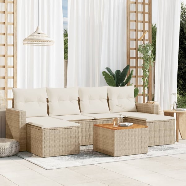 vidaXL sofasæt til haven 7 dele med hynder polyrattan beige