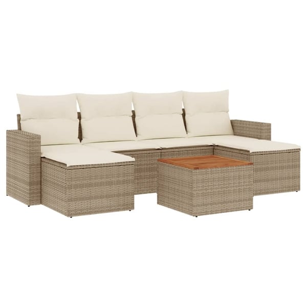 vidaXL sofasæt til haven 7 dele med hynder polyrattan beige