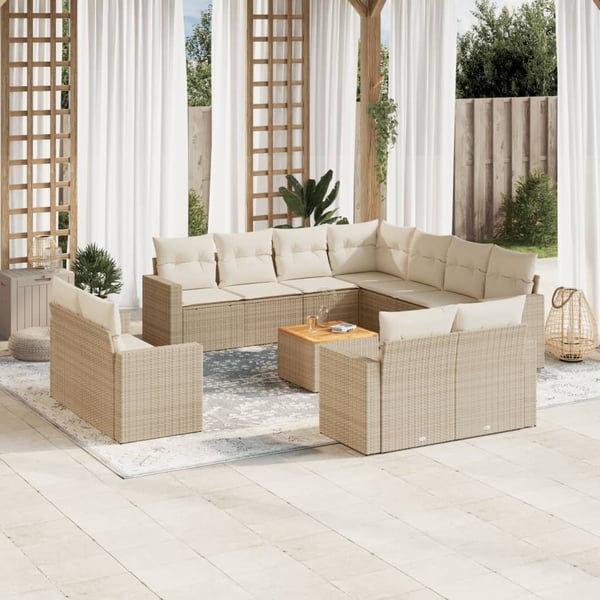 vidaXL sofasæt til haven 12 dele med hynder polyrattan beige