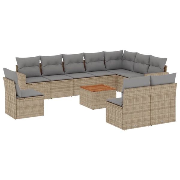 vidaXL havesofasæt 11 dele med hynder polyrattan beige