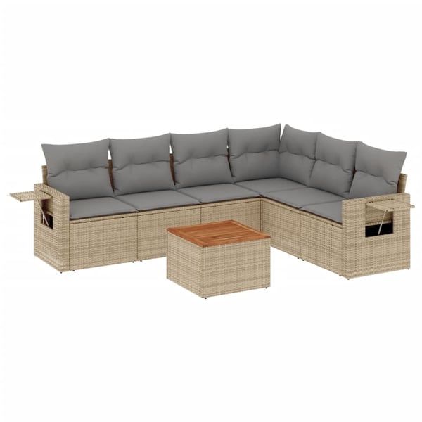vidaXL havesofasæt 7 dele med hynder polyrattan beige