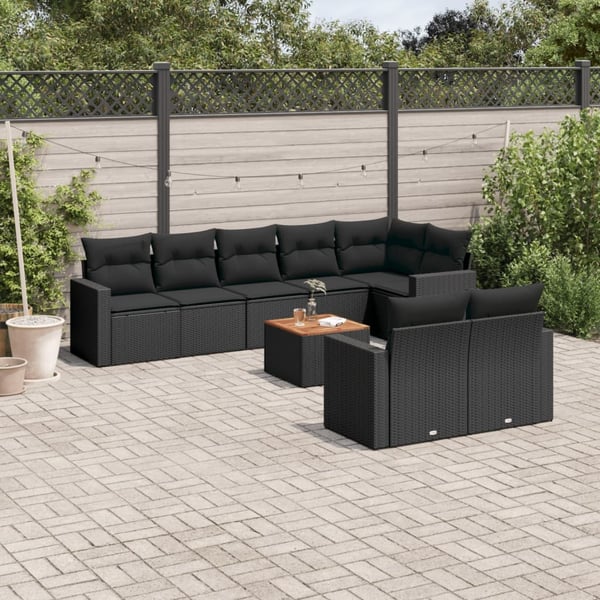vidaXL sofasæt til haven 9 dele med hynder polyrattan sort