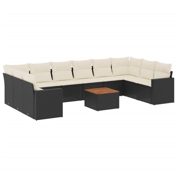vidaXL sofasæt til haven 11 dele med hynder polyrattan sort
