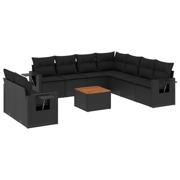 vidaXL sofasæt til haven 10 dele med hynder polyrattan sort