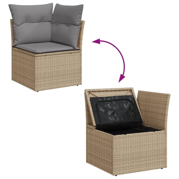 vidaXL havesofasæt 6 dele med hynder polyrattan beige
