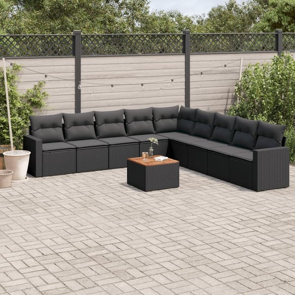 vidaXL Loungegrupp 10 delar med svarta dynor konstrotting