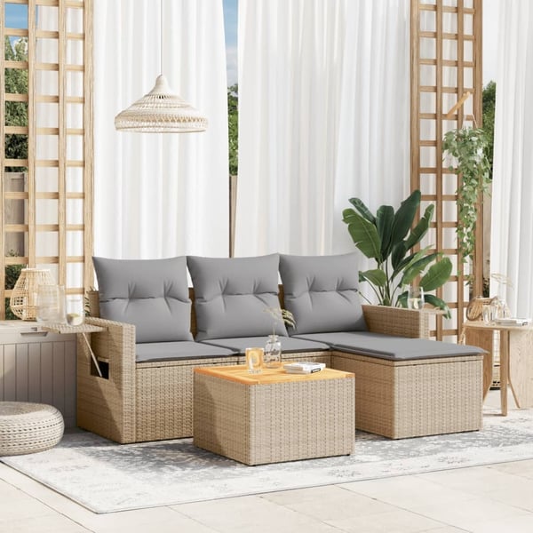 vidaXL sofasæt til haven 5 dele med hynder polyrattan beige