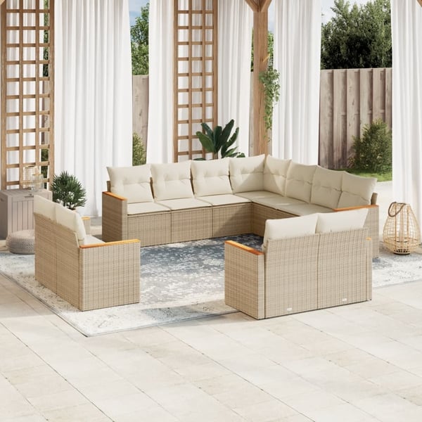 vidaXL sofasæt til haven 11 dele med hynder polyrattan beige