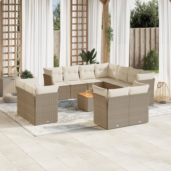 vidaXL sofasæt til haven 12 dele med hynder polyrattan beige