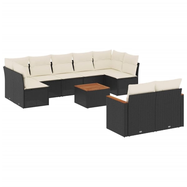 vidaXL Loungegrupp 10 delar med svarta dynor konstrotting