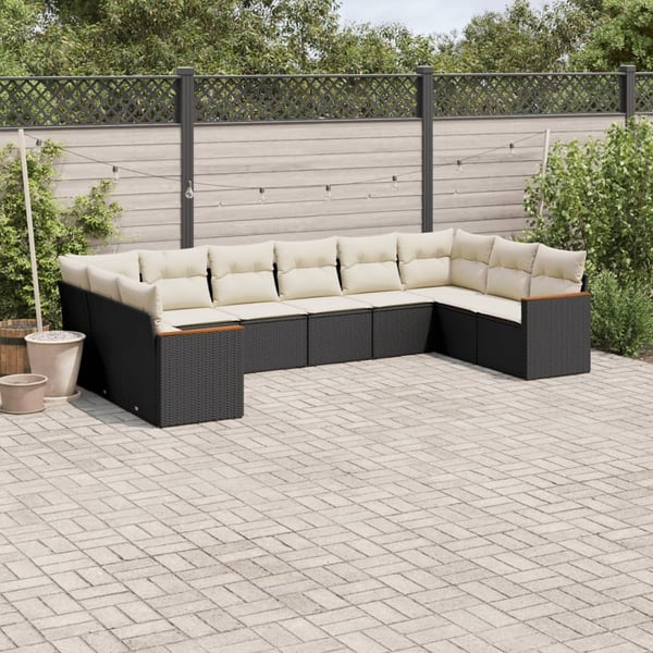 vidaXL sofasæt til haven 10 dele med hynder polyrattan sort