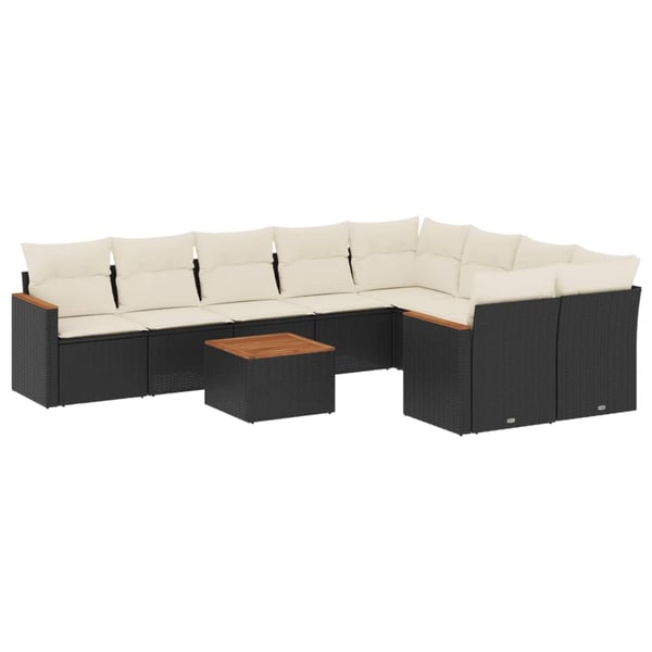 vidaXL sofasæt til haven 10 dele med hynder polyrattan sort
