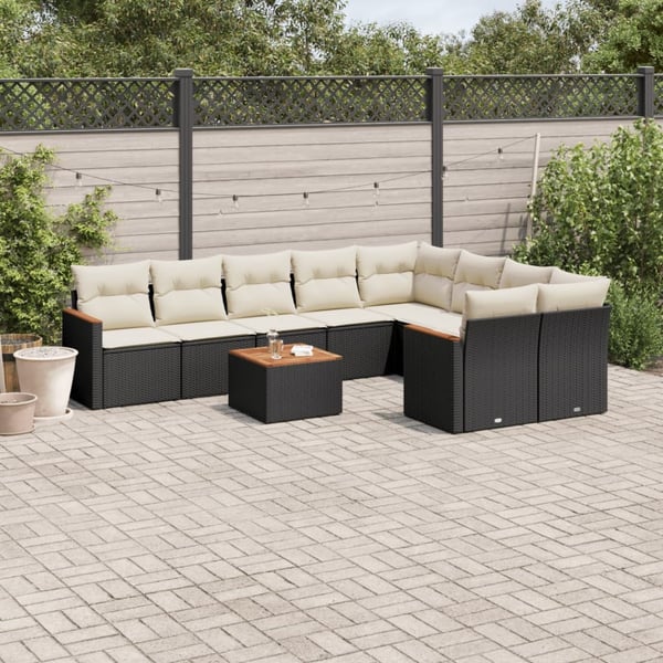 vidaXL sofasæt til haven 10 dele med hynder polyrattan sort