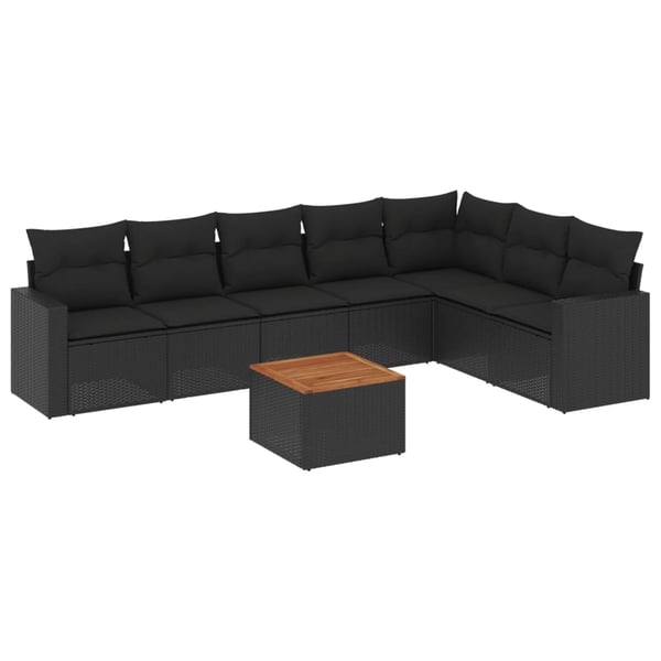 vidaXL sofasæt til haven 8 dele med hynder polyrattan sort