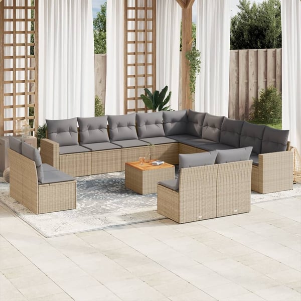 vidaXL sofasæt til haven 14 dele med hynder polyrattan beige