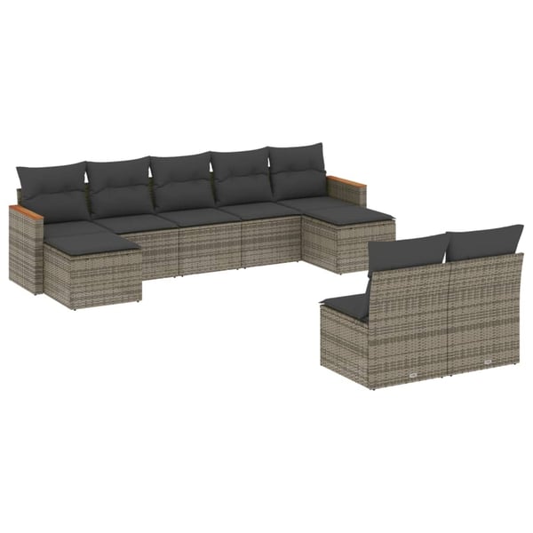 vidaXL sofasæt til haven 9 dele med hynder polyrattan grå