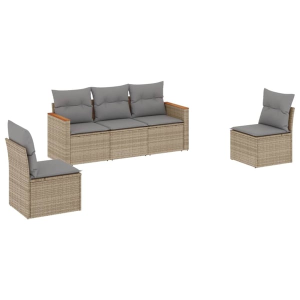 vidaXL havesofasæt 5 dele med hynder polyrattan beige