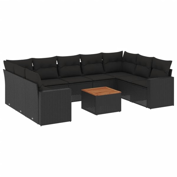 vidaXL Loungegrupp 10 delar med svarta dynor konstrotting
