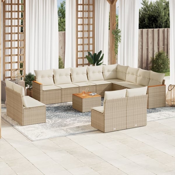 vidaXL sofasæt til haven 13 dele med hynder polyrattan beige