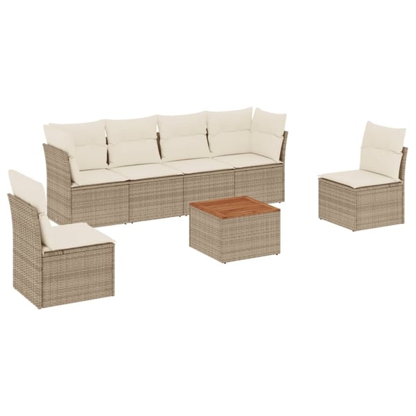 vidaXL sofasæt til haven 7 dele med hynder polyrattan beige